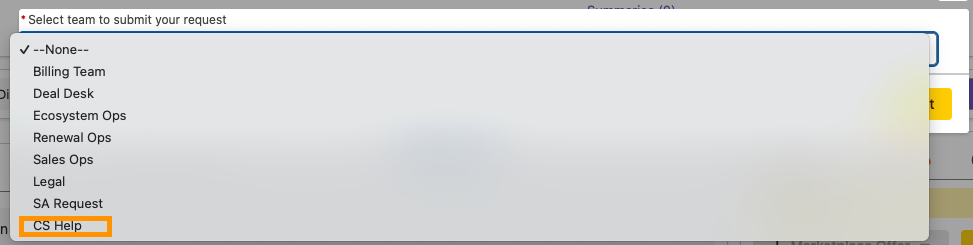 Salesforce のサポート依頼先メニューで CS Help を選択
