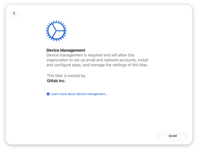 Mac が GitLab Inc. の所有であることと登録ボタンが表示されているデバイス管理画面