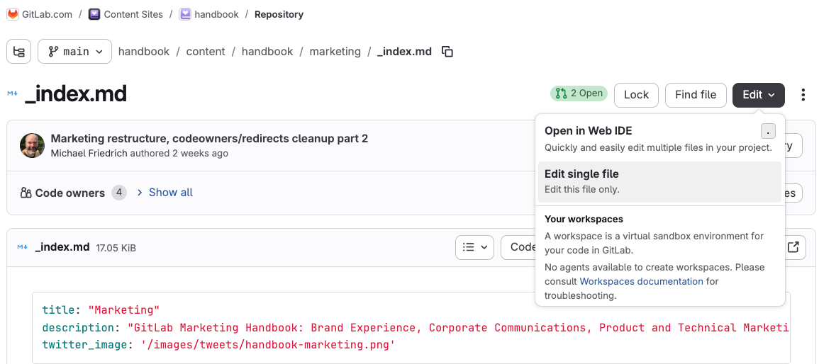 GitLab での単一ファイルの編集