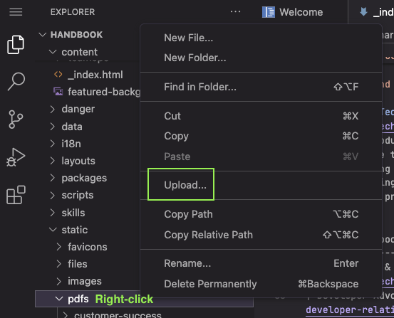 Web IDE - ファイルのアップロード