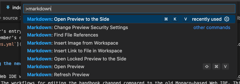 Web IDE エディタ、Markdown プレビュー