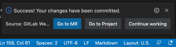 Web IDE、コミット&プッシュ後に MR に戻る