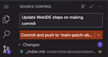 Web IDE、コミットして MR 関連ブランチを選択
