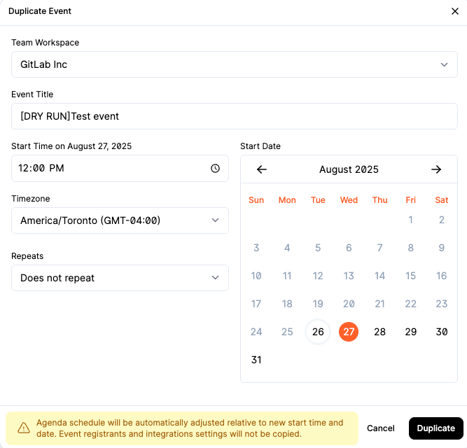 Goldcast Edit Duplicated Event