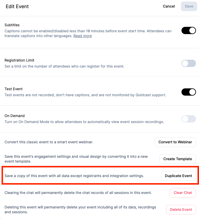 Goldcast Duplicate Button
