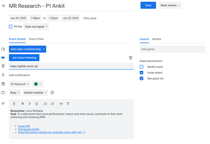 Google カレンダー招待の例