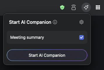 ミーティングウィンドウ右上付近の AI Companion アイコン