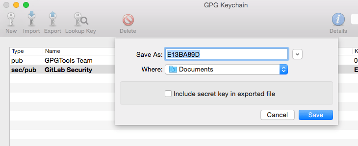 GPG Keychain のエクスポート