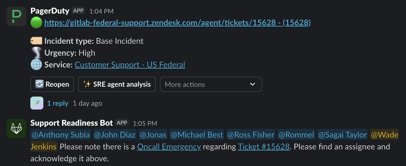 U.S. Gov Slack Bot の緊急ケース例