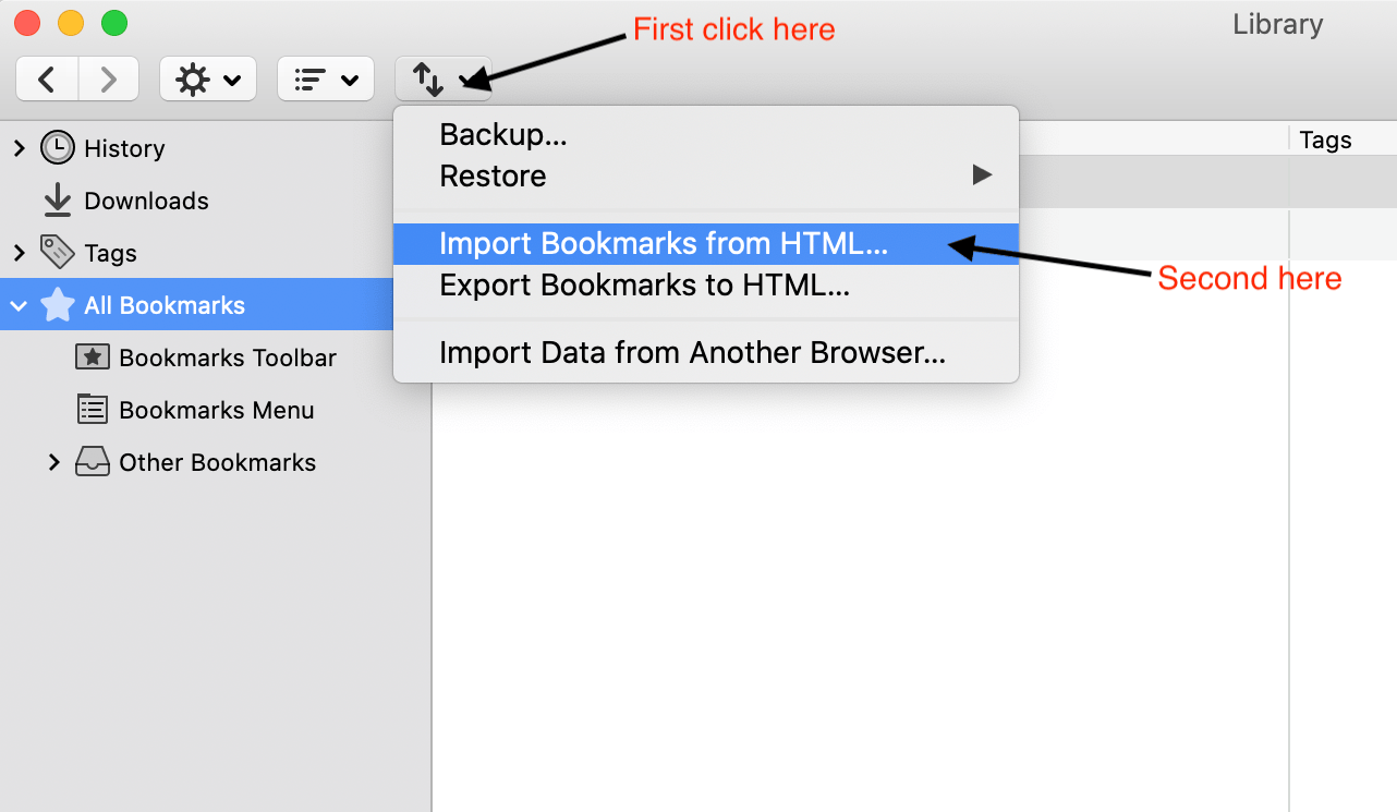 Firefox ブックマークインポート