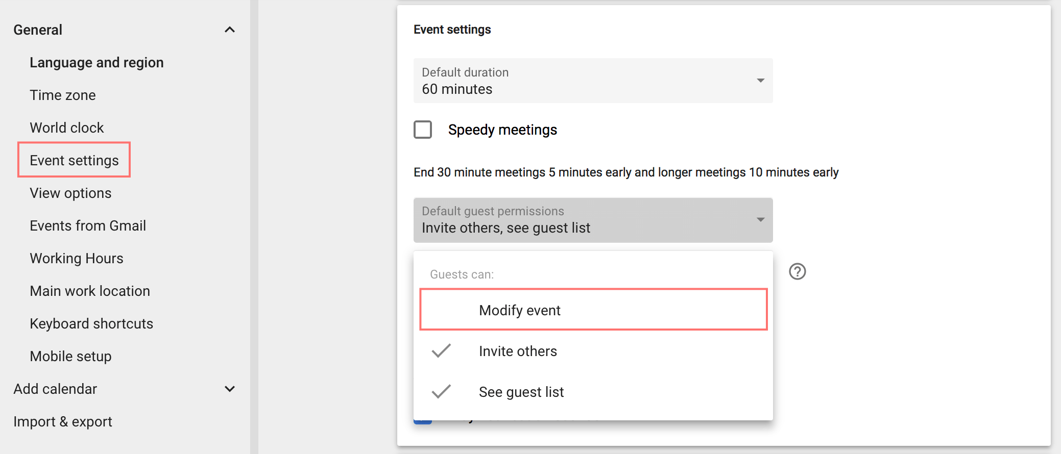 Google Calendar - ゲストがイベントを変更できる設定