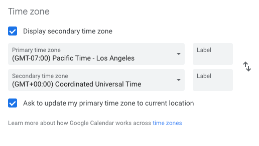Google Calendar - タイムゾーン