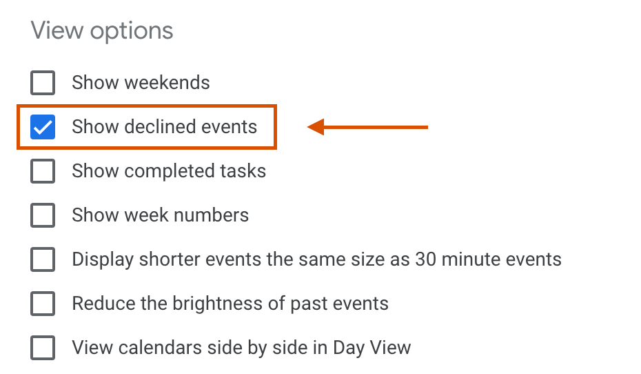 Google Calendar - 拒否されたイベントの表示